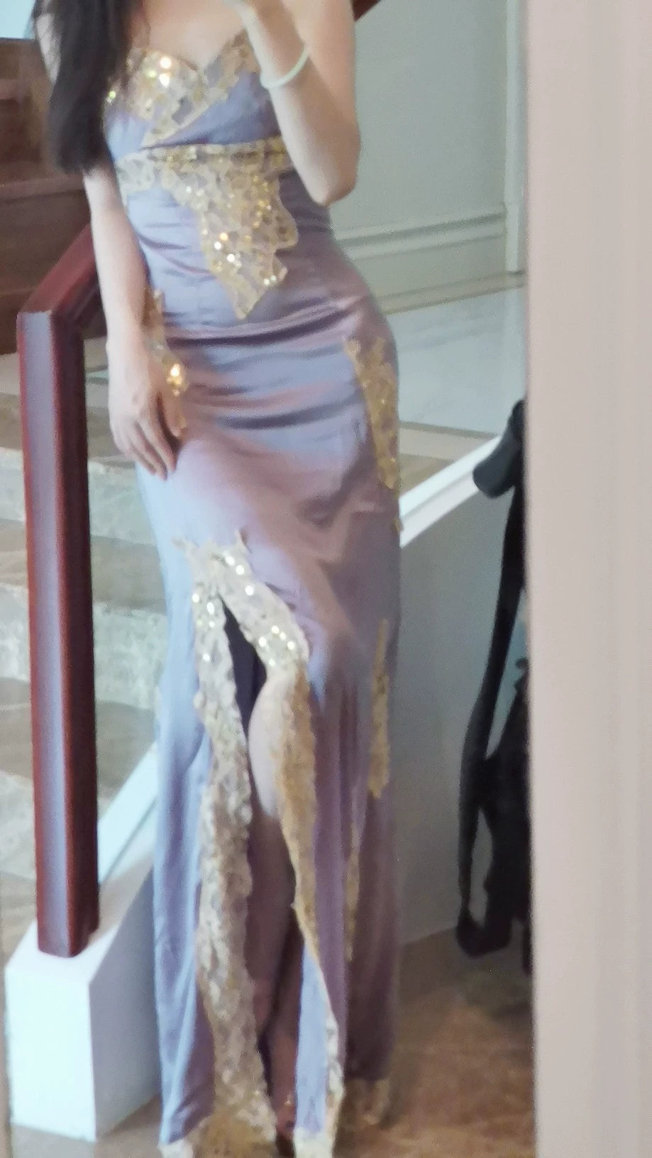 Elegant Satin Long Prom Dress With Split Vintage Evening Dress With Lace Applique - VelvetHem