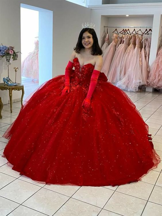 Red Quinceanera Dresses Sweetheart Lace Appliques Sweet 16 Dress Ball Gowns - View 3 | FashionDia