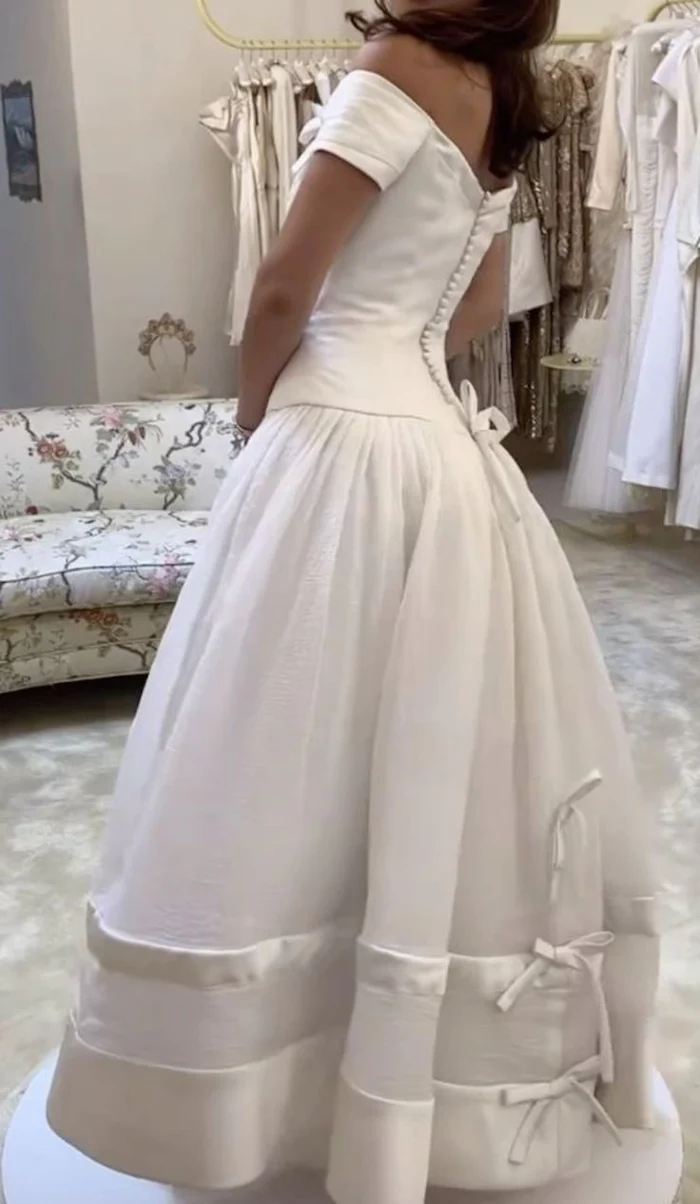 A-Line Off-the-Shoulder Long Wedding Dress Simple Bridal Dresses