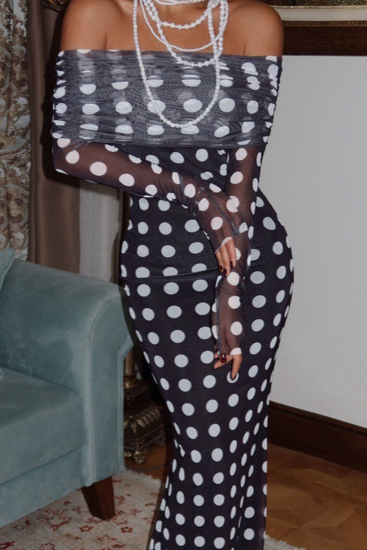 Polka Dot Strapless Bodycon Maxi Dress - VelvetHem