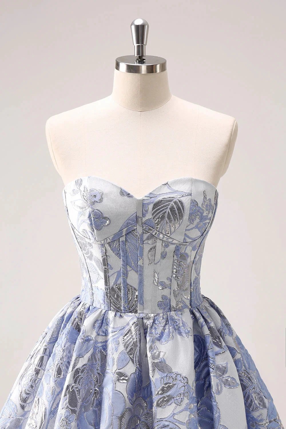 Cute Blue A Line Sweetheart Print Corset Short Homecoming Dress with Ruffles (ZD11478)