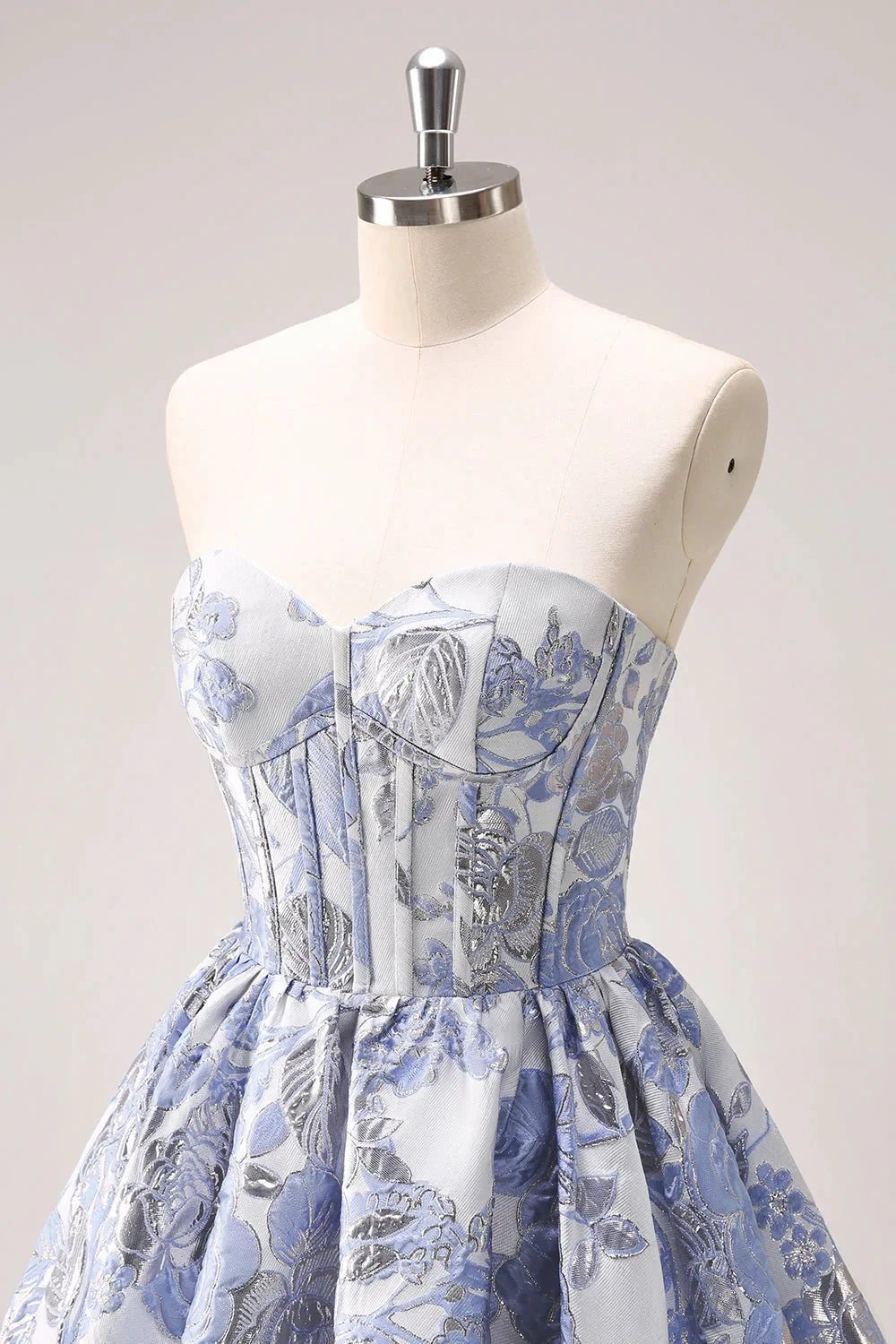 Cute Blue A Line Sweetheart Print Corset Short Homecoming Dress with Ruffles (ZD11478)