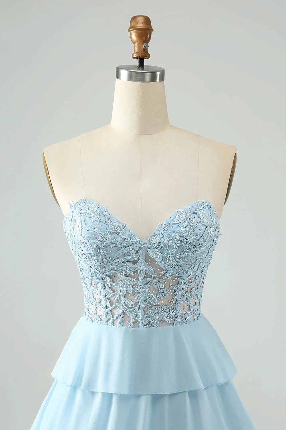 A Line Sweetheart Tiered Light Blue Short Homecoming Dress with Appliques (ZD11594)