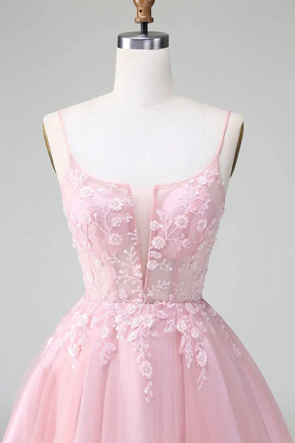 Cute A Line Spaghetti Straps Corset Short Blush Homecoming Dress with Appliques (ZD11490)