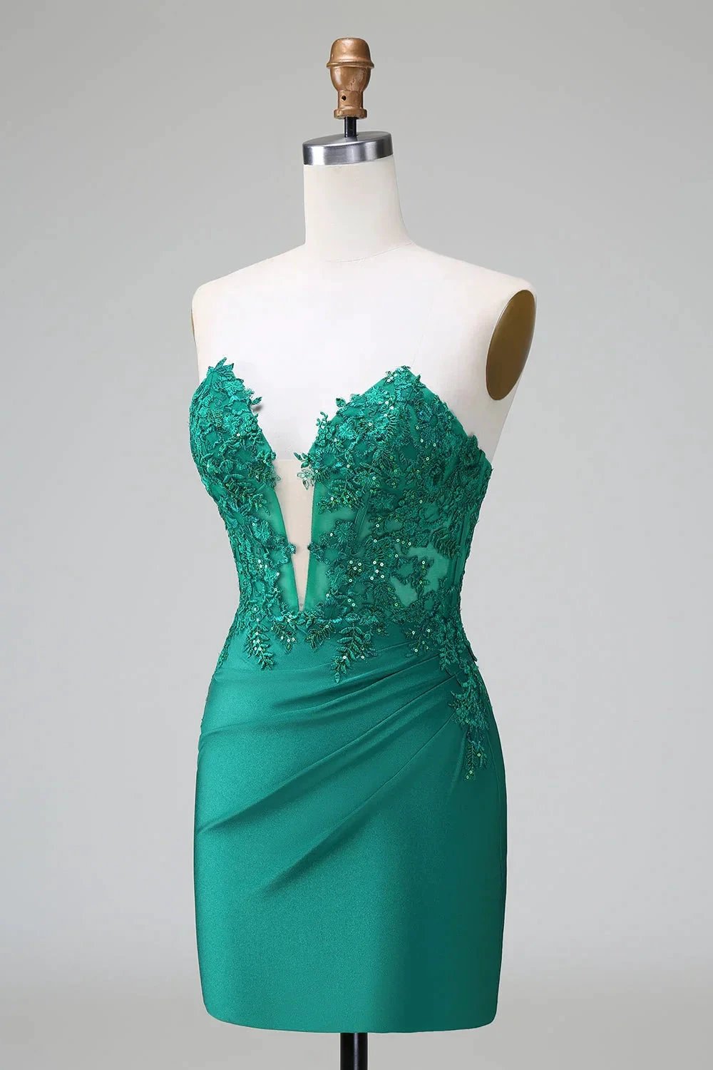 Classy Dark Green Bodycon Strapless Pleated Short Homecoming Dress with Beading (ZD11497)