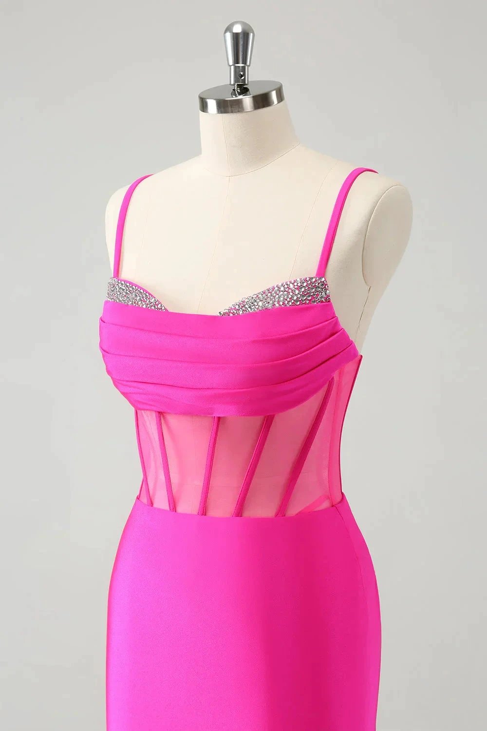 Chic Fuchsia Bodycon Pleated Corset Short Homecoming Dress with Beading (ZD11519)