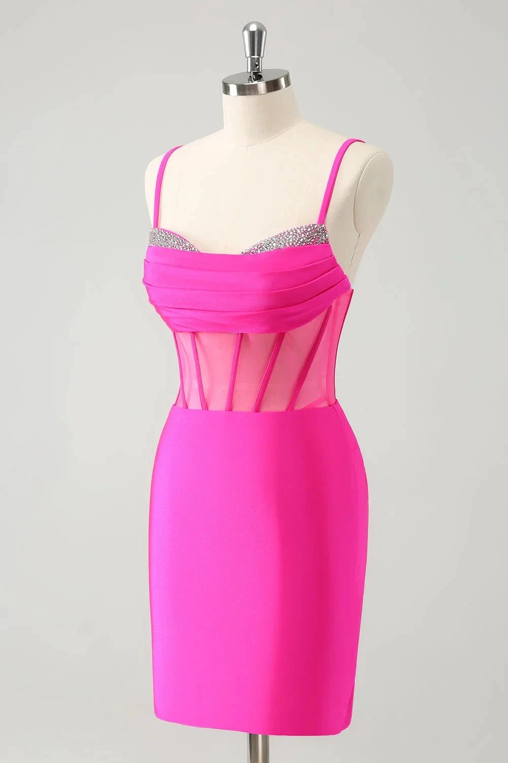 Chic Fuchsia Bodycon Pleated Corset Short Homecoming Dress with Beading (ZD11519)