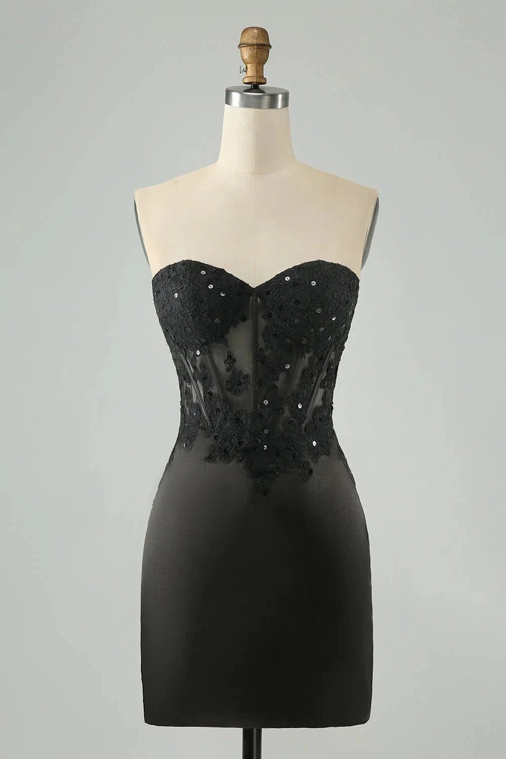 Black Bodycon Sweetheart Corset Short Homecoming Dress with Appliques by WEDTREND