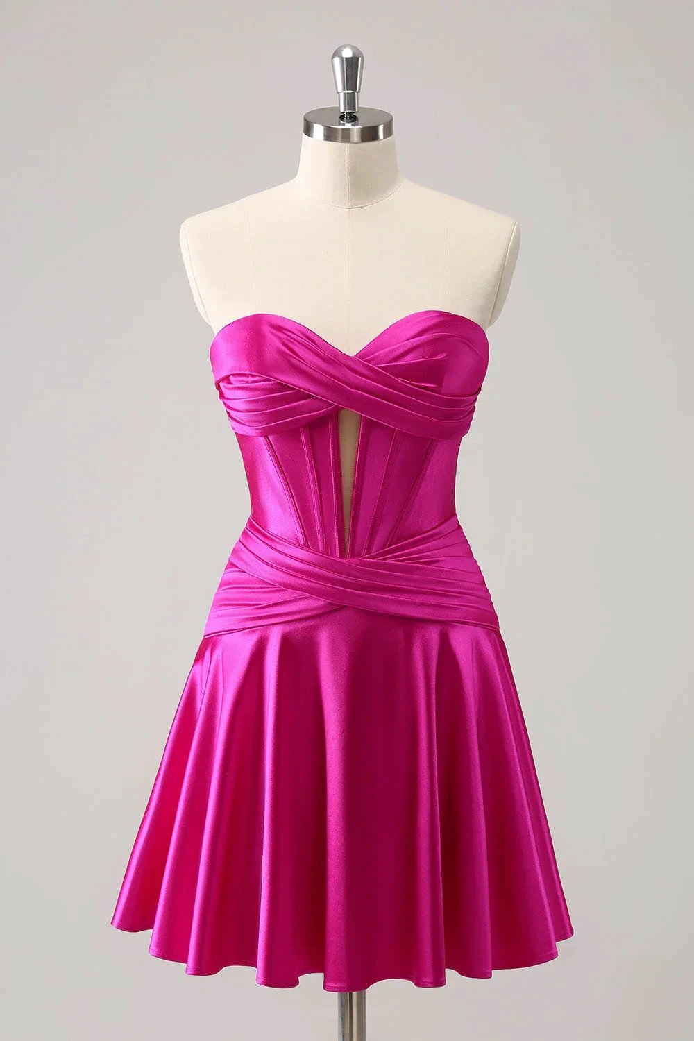 Cute Fuchsia A Line Sweetheart Criss Cross Corset Homecoming Dress with Ruffles by WEDTREND