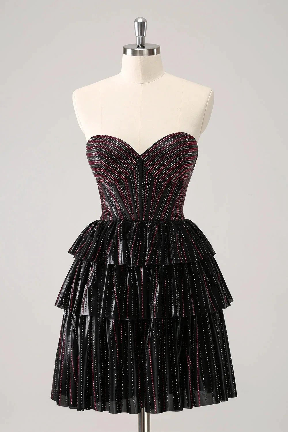 Cute Black Pink A Line Sweetheart Corset Short Homecoming Dress with Beading by WEDTREND