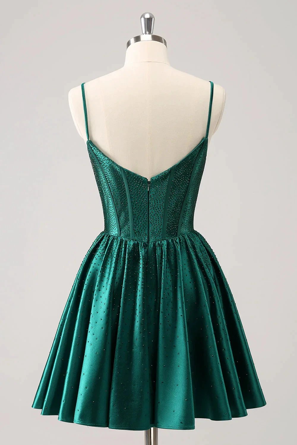 Cute Dark Green A Line Spaghetti Straps Ruffle Corset Short Homecoming Dress with Beading (ZD11471)