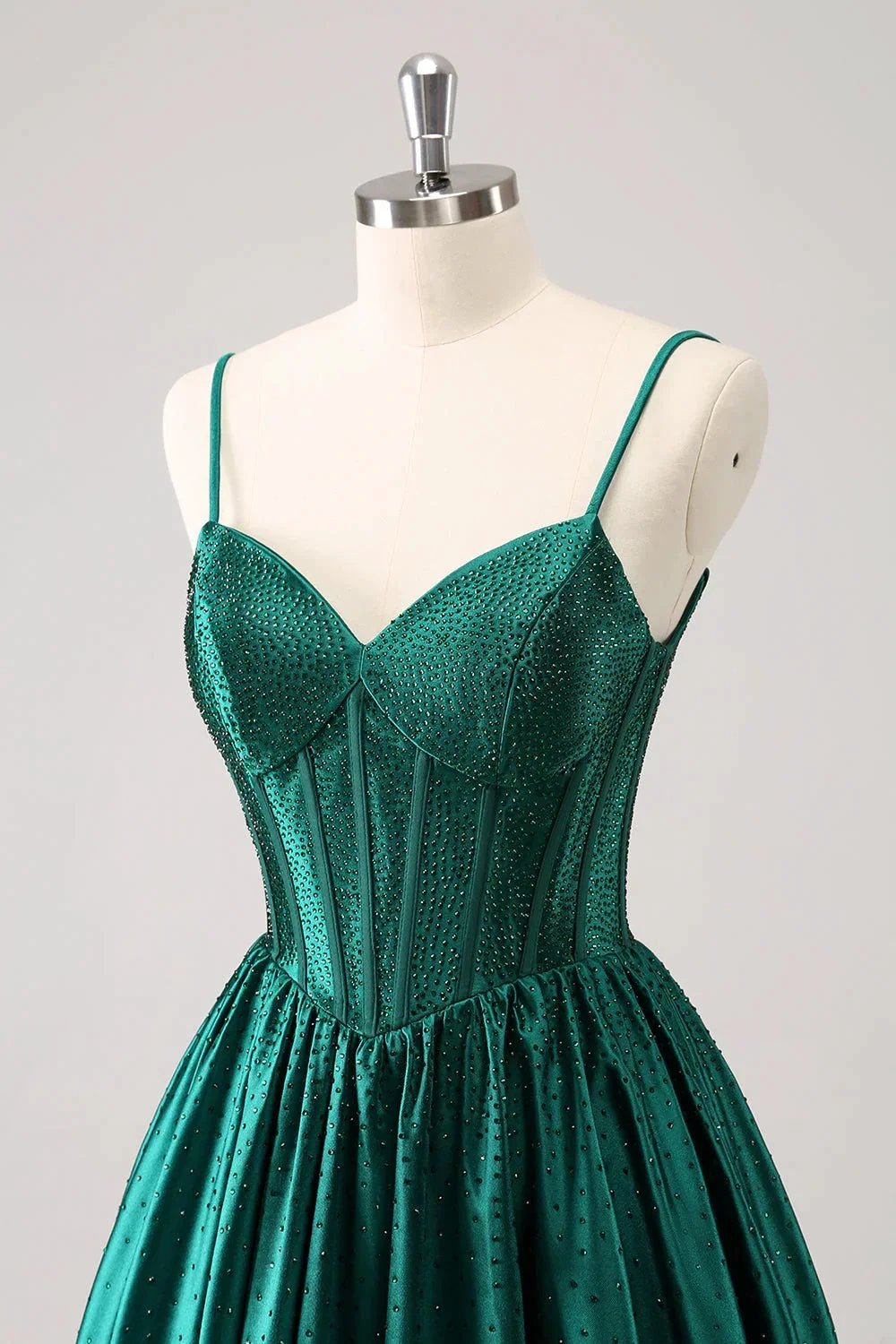 Cute Dark Green A Line Spaghetti Straps Ruffle Corset Short Homecoming Dress with Beading (ZD11471)