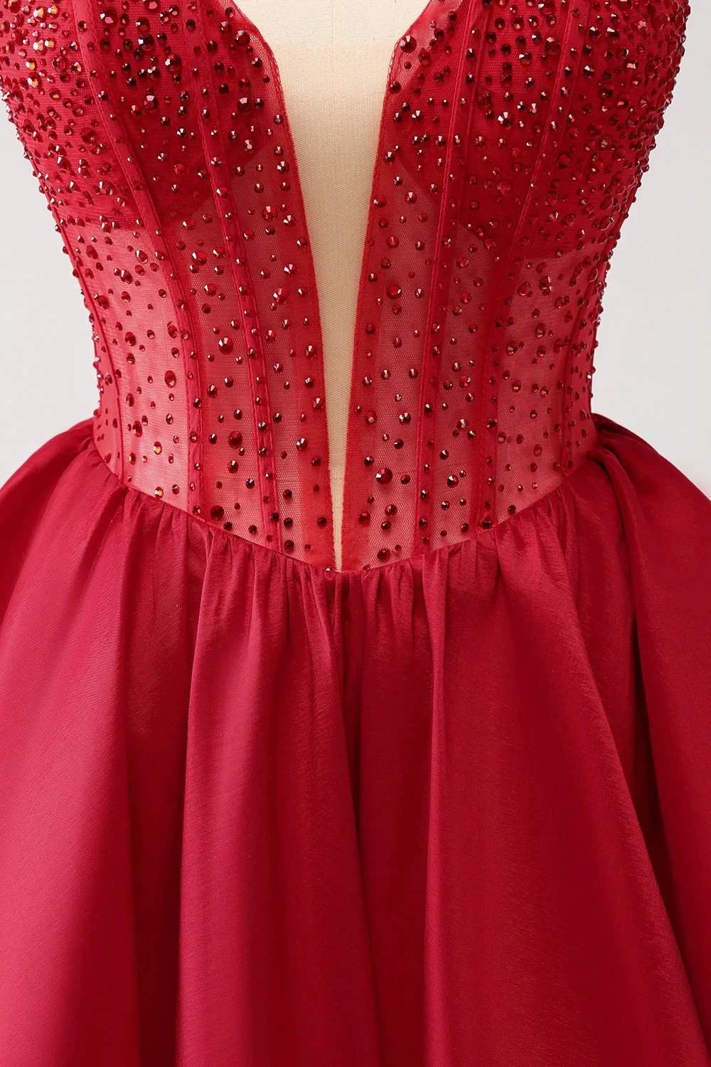 Cute Red A Line Strapless Corset Ruffle Homecoming Dress with Beading (ZD11435)