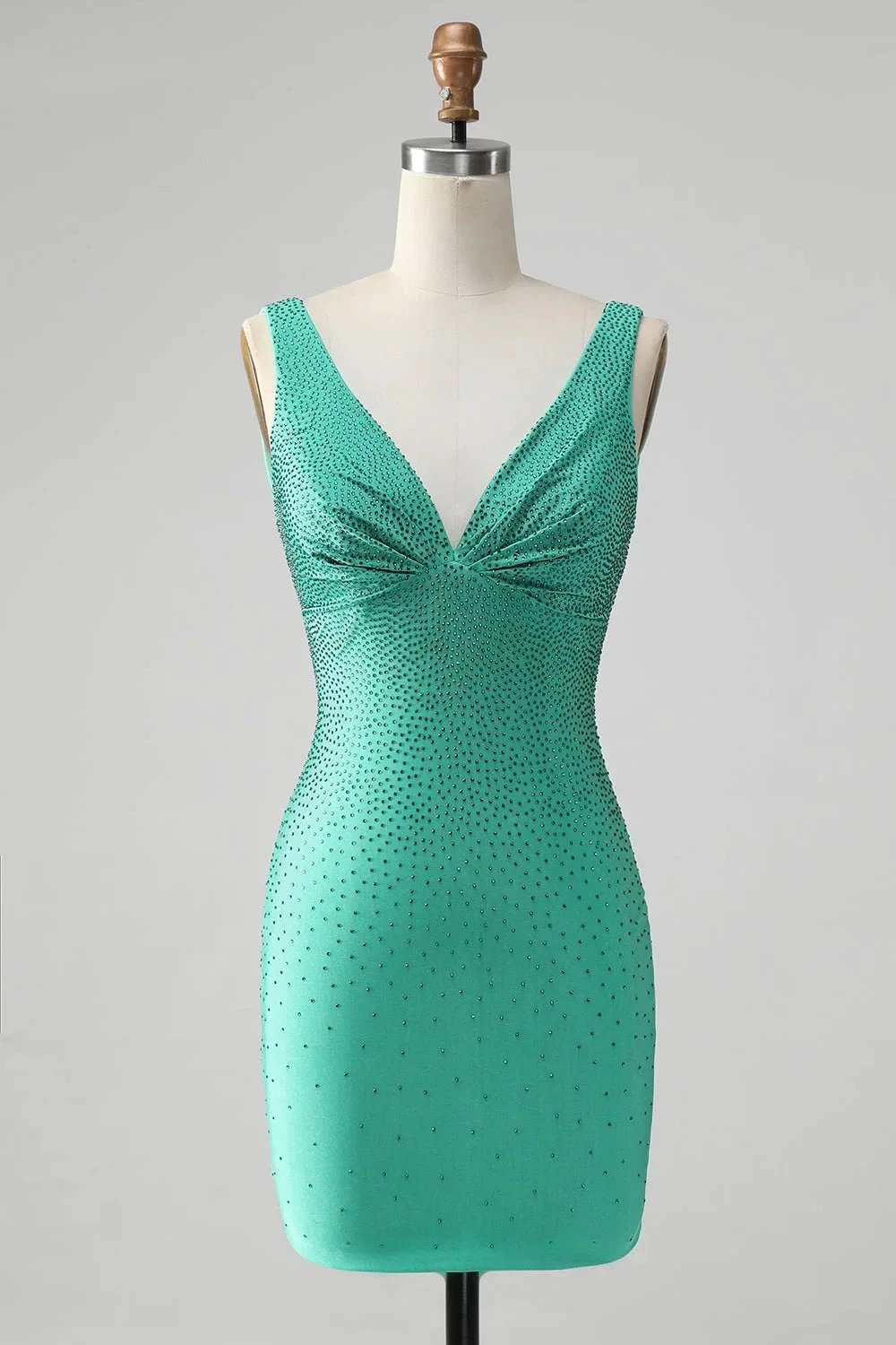 Chic Bodycon V Neck Backless Short Green Homecoming Dress with Beading by WEDTREND