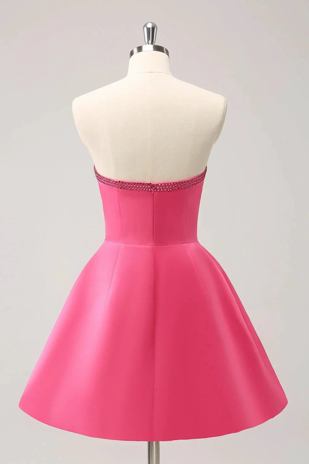 Cute Hot Pink A Line Strapless Cut Out Homecoming Dress with Beading (ZD11458)