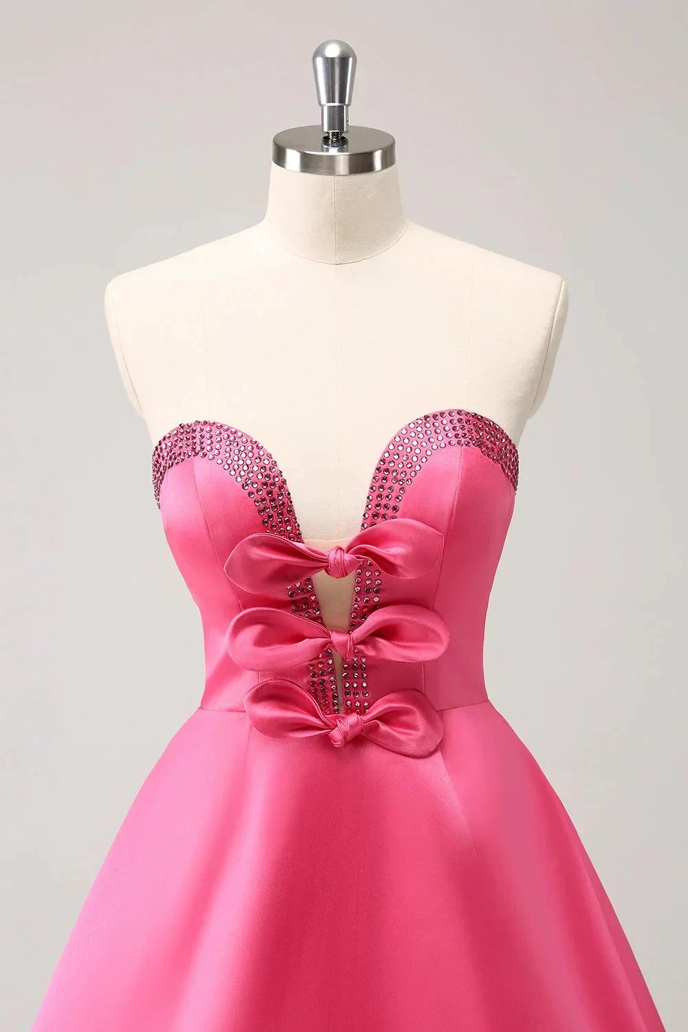 Cute Hot Pink A Line Strapless Cut Out Homecoming Dress with Beading (ZD11458)
