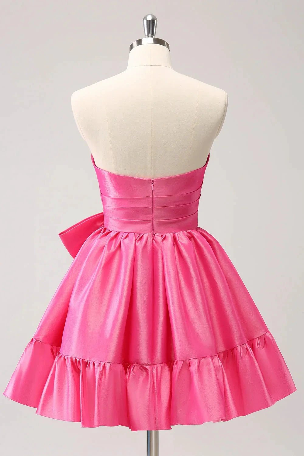 Cute Hot Pink A Line Strapless Pleated Short Homecoming Dress with Bow (ZD11457)