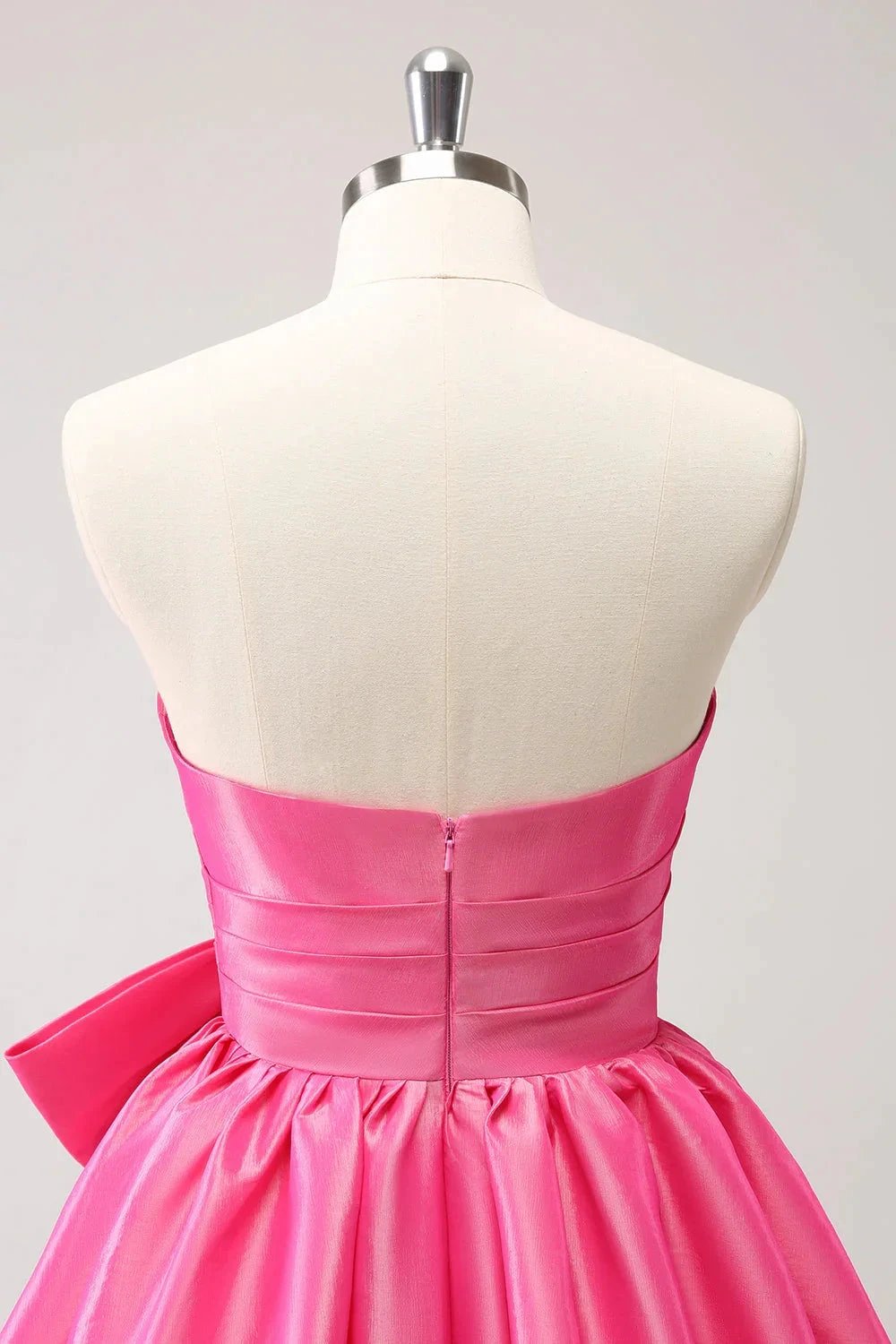 Cute Hot Pink A Line Strapless Pleated Short Homecoming Dress with Bow (ZD11457)