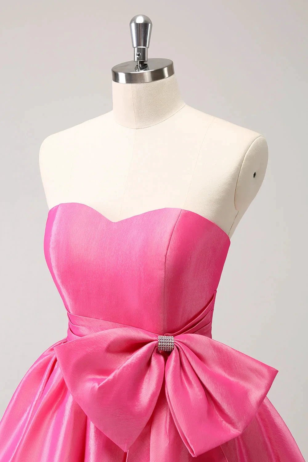 Cute Hot Pink A Line Strapless Pleated Short Homecoming Dress with Bow (ZD11457)