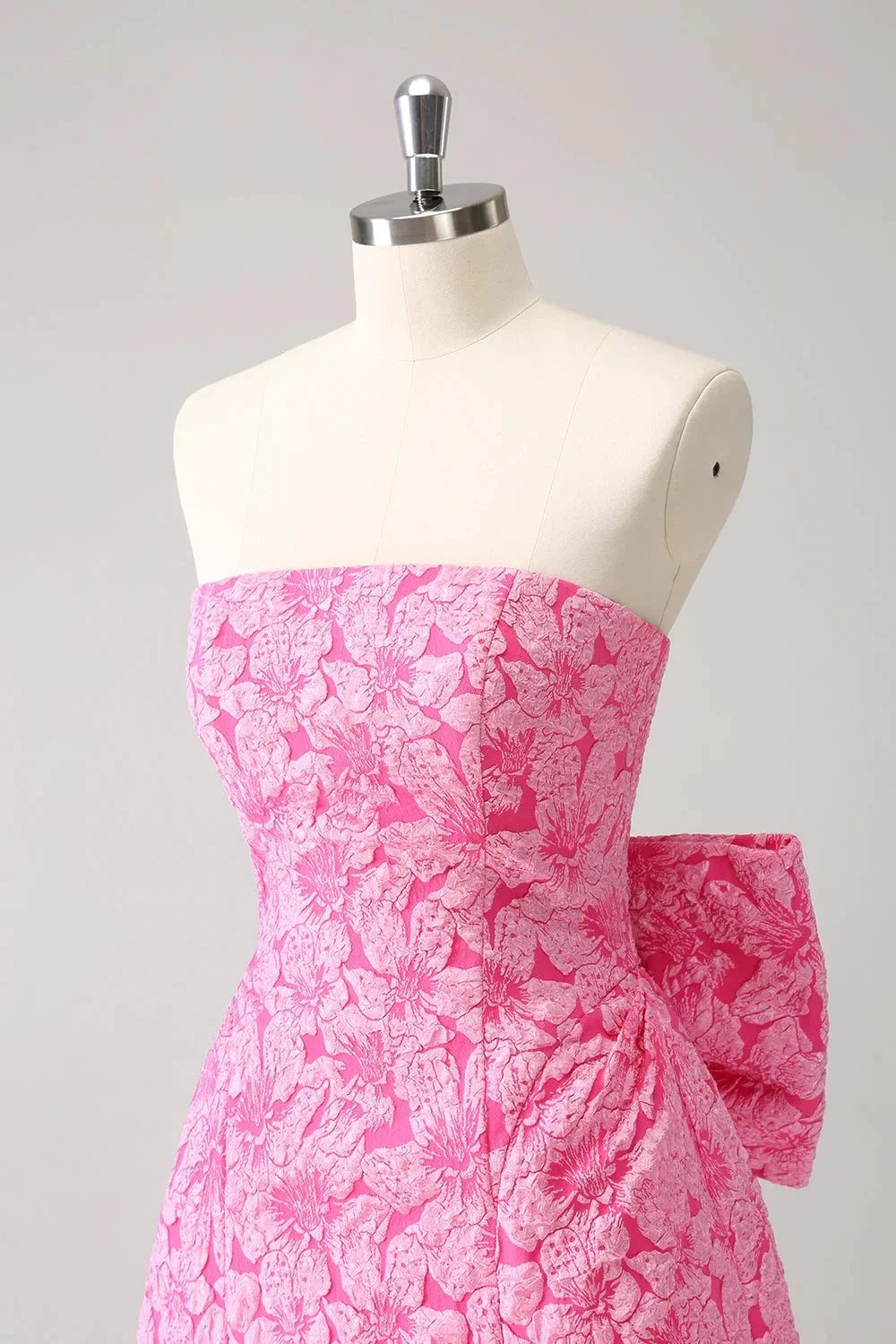 Cute Hot Pink A Line Strapless Print Short Homecoming Dress with Bow (ZD11456)