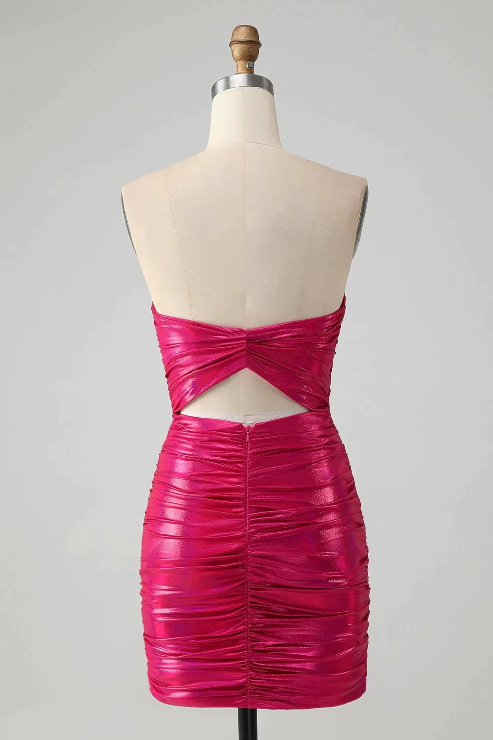 Chic Strapless Keyhole Pleated Fuchsia Tight Homecoming Dress (ZD11502)