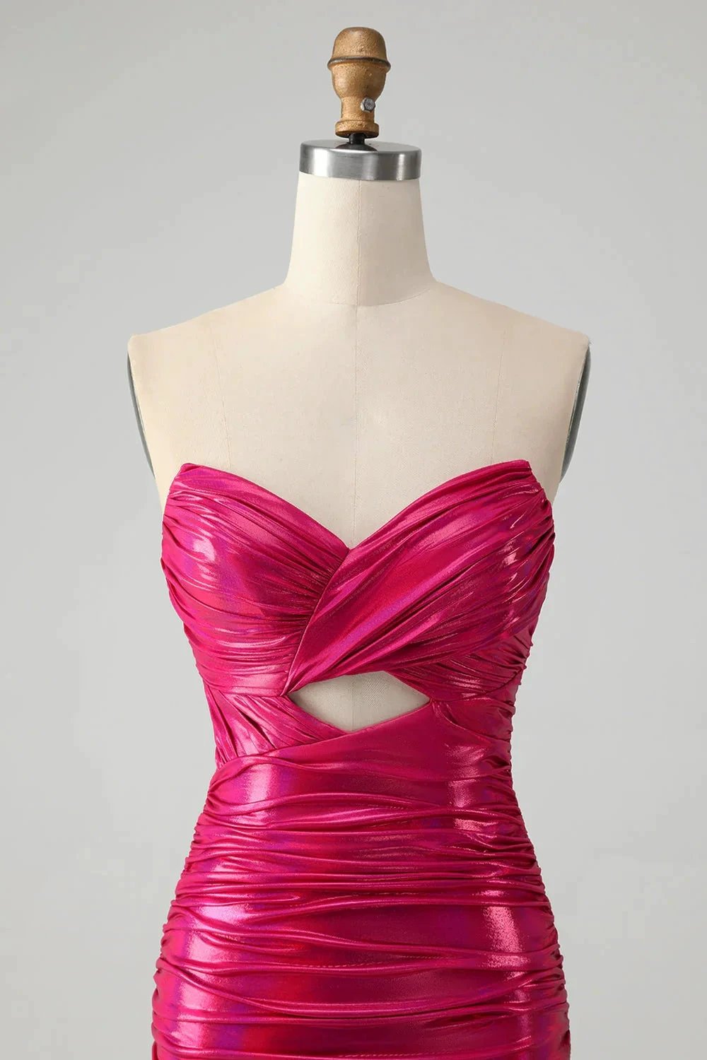 Chic Strapless Keyhole Pleated Fuchsia Tight Homecoming Dress (ZD11502)
