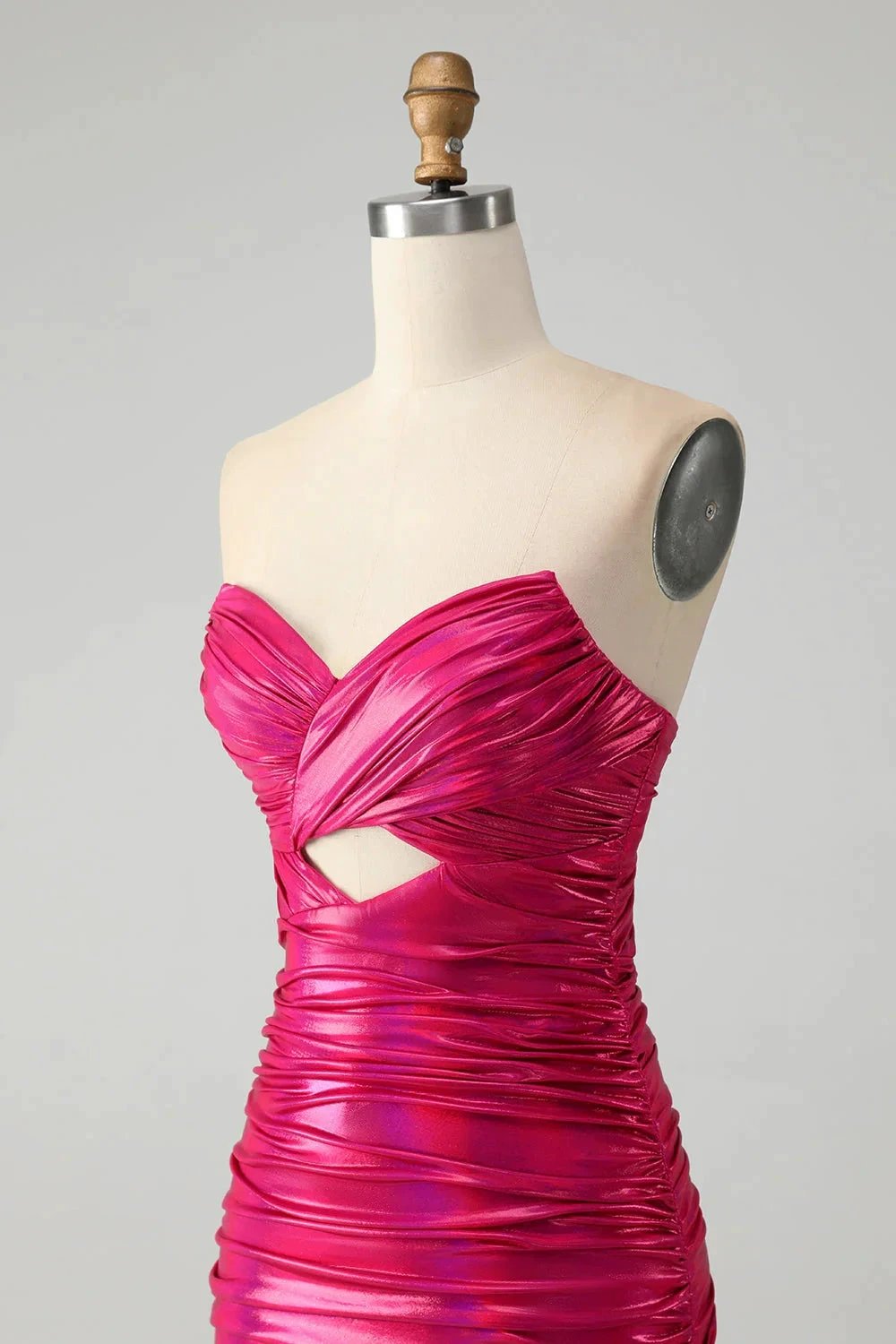 Chic Strapless Keyhole Pleated Fuchsia Tight Homecoming Dress (ZD11502)