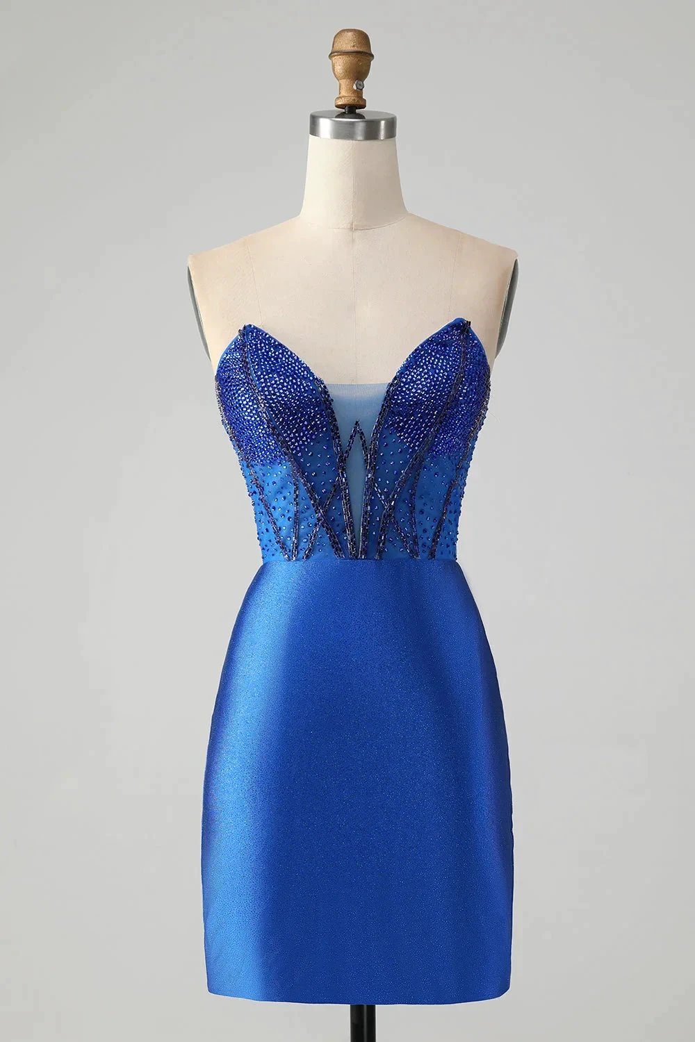 Classy Sparkly Royal Blue Tight Strapless Short Homecoming Dress with Beading by WEDTREND
