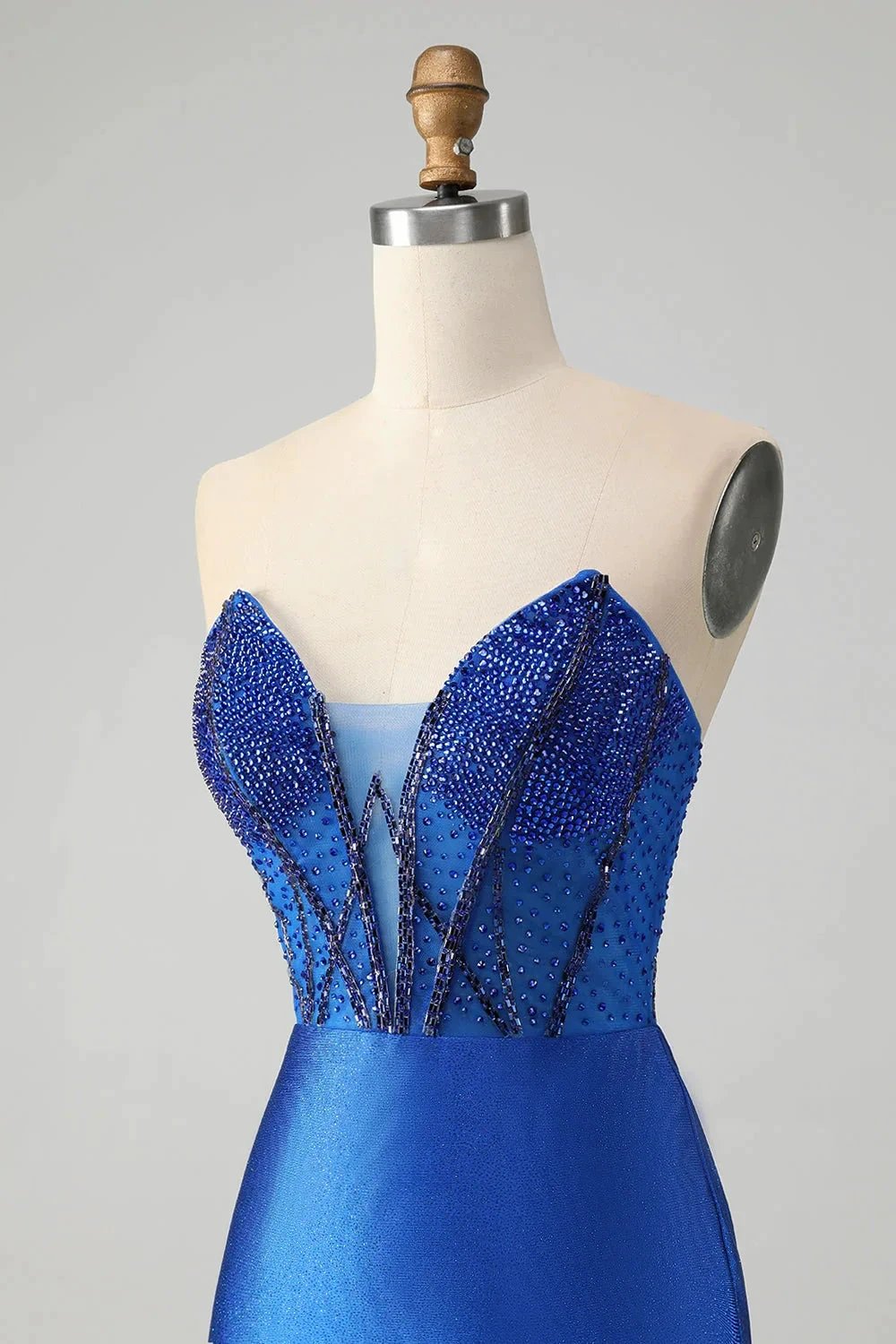 Classy Sparkly Royal Blue Tight Strapless Short Homecoming Dress with Beading (ZD11494)