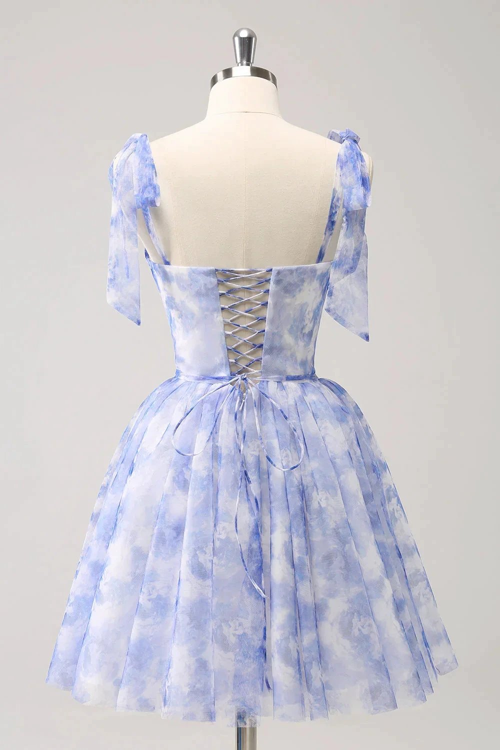 Cute Blue A Line Spaghetti Straps Pleated Short Homecoming Dress With Lace Up Back (ZD11479) - View 2 | VelvetHem