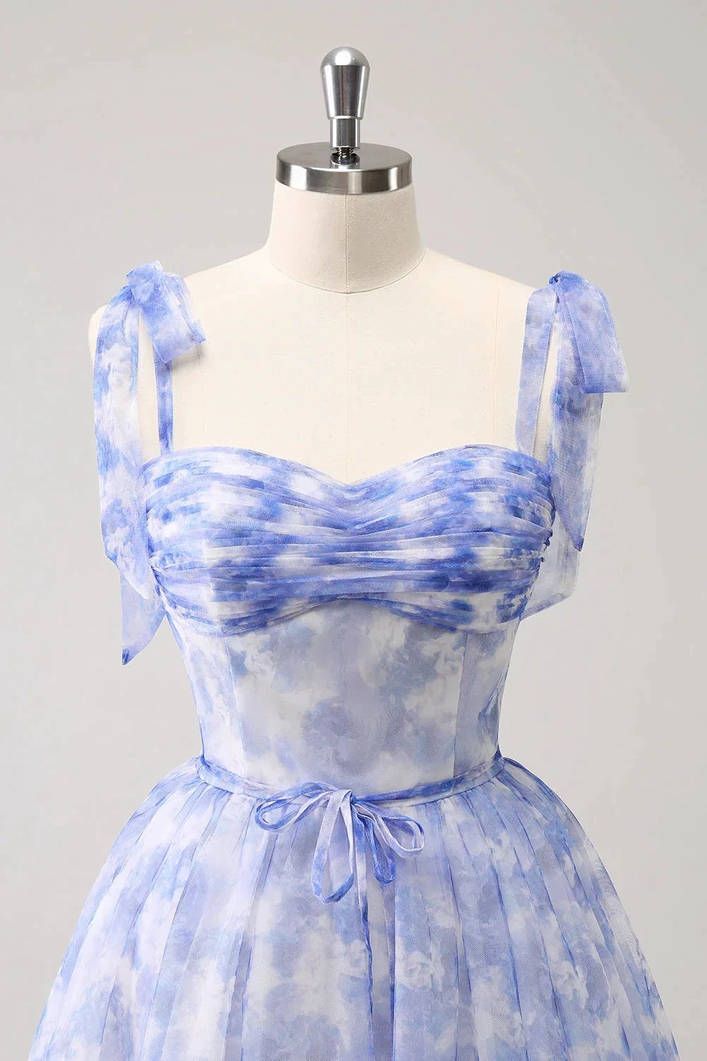 Cute Blue A Line Spaghetti Straps Pleated Short Homecoming Dress With Lace Up Back (ZD11479) - View 4 | VelvetHem
