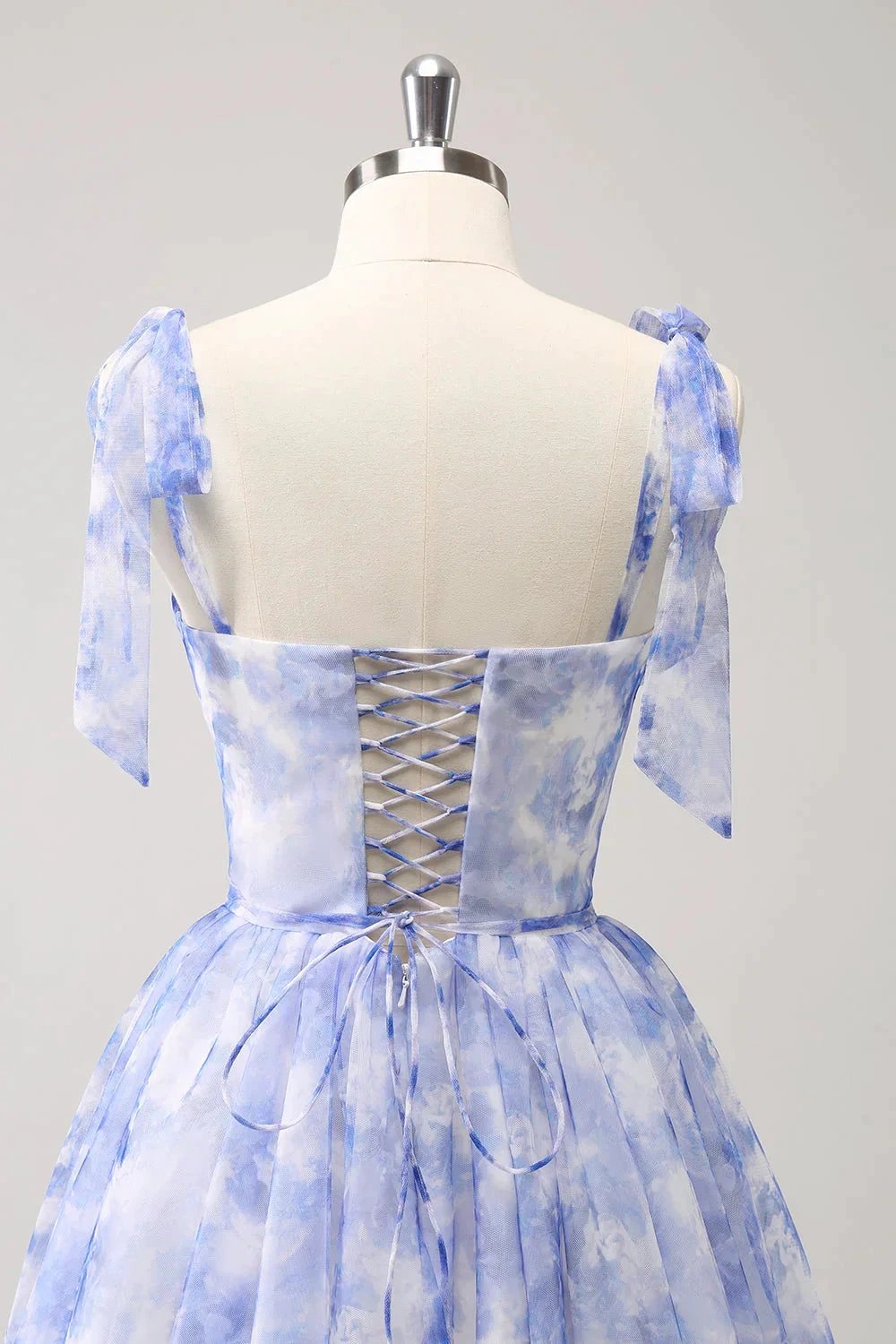 Cute Blue A Line Spaghetti Straps Pleated Short Homecoming Dress With Lace Up Back (ZD11479) - View 5 | VelvetHem