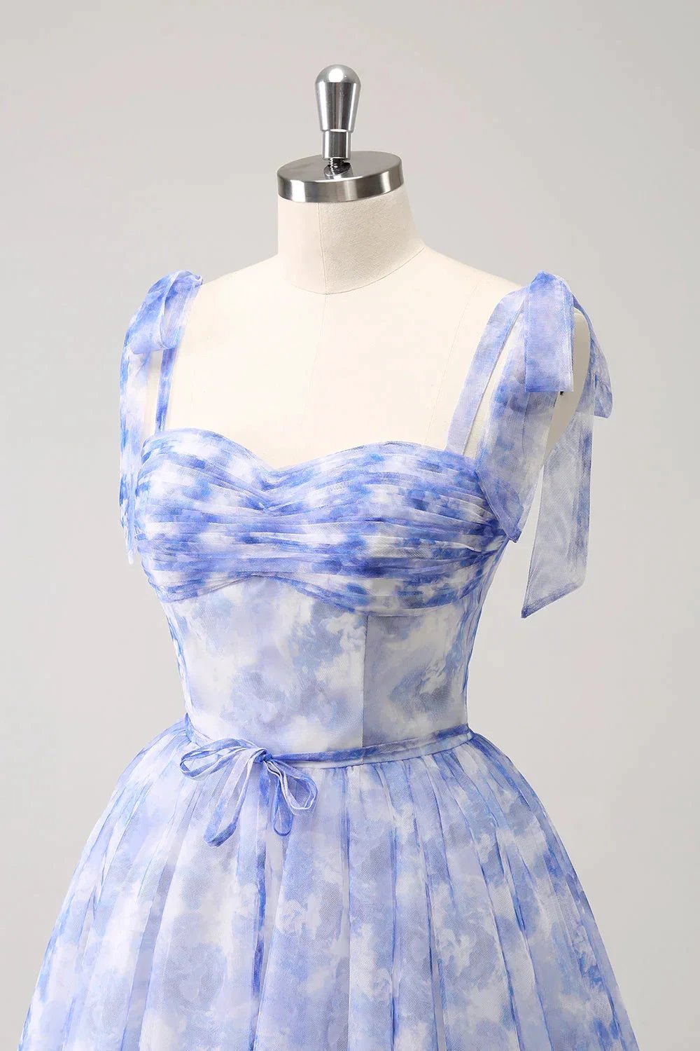 Cute Blue A Line Spaghetti Straps Pleated Short Homecoming Dress With Lace Up Back (ZD11479) - View 6 | VelvetHem
