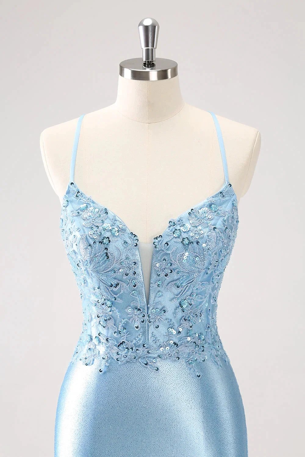 Blue Bodycon Lace Up Back Sequin Short Homecoming Dress with Appliques (ZD11553)