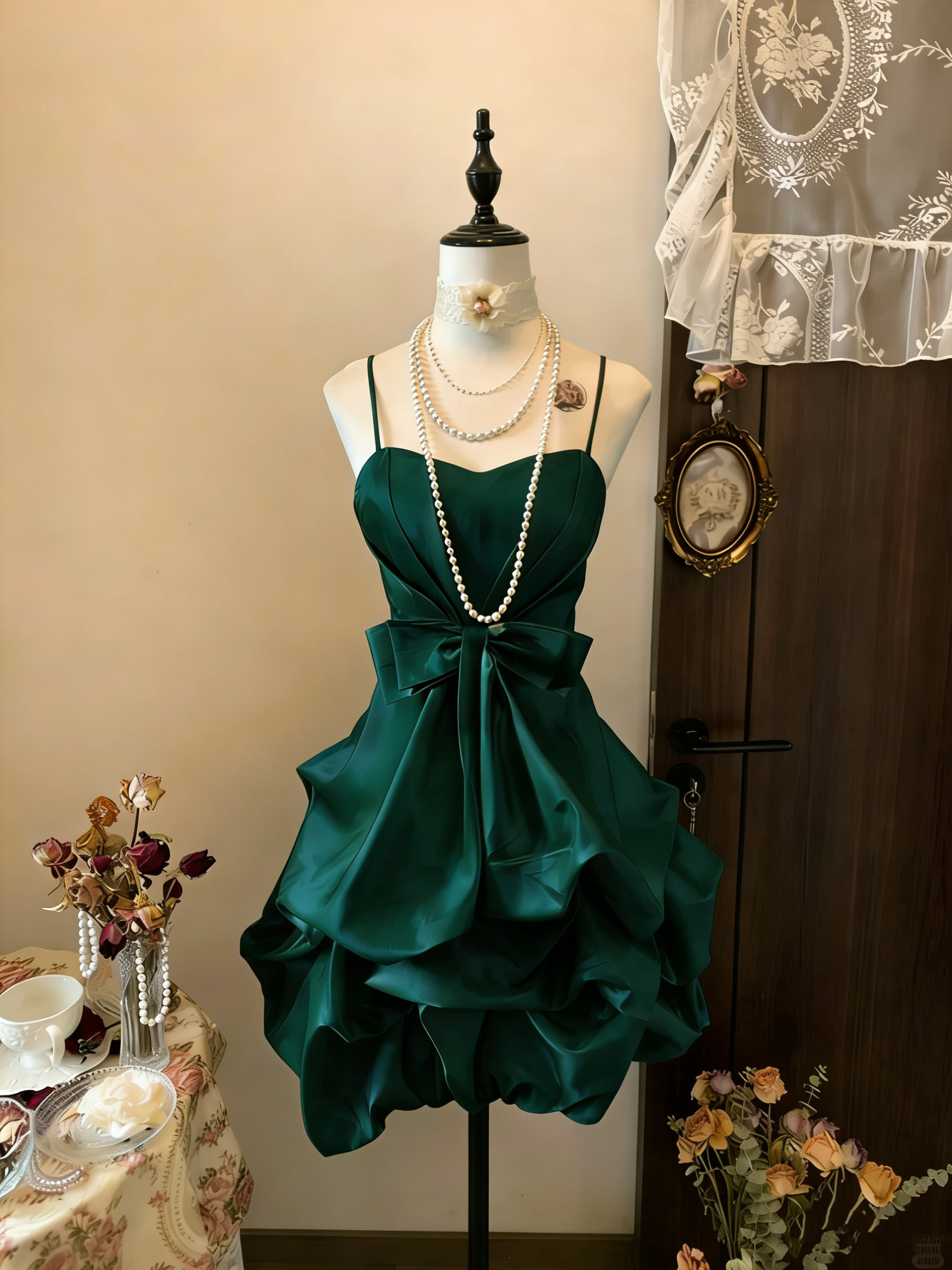 Vintage Yellow Spaghetti Straps Satin Pleated Short Prom Dress Formal Graduation Homecoming Dress D496