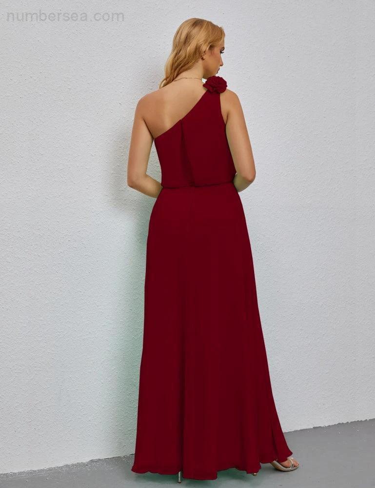 Ruffled One Shoulder Sleeveless Long Bridesmaid Dresses A-line Formal Evening Gown Side Split 28080 (ZD17018)