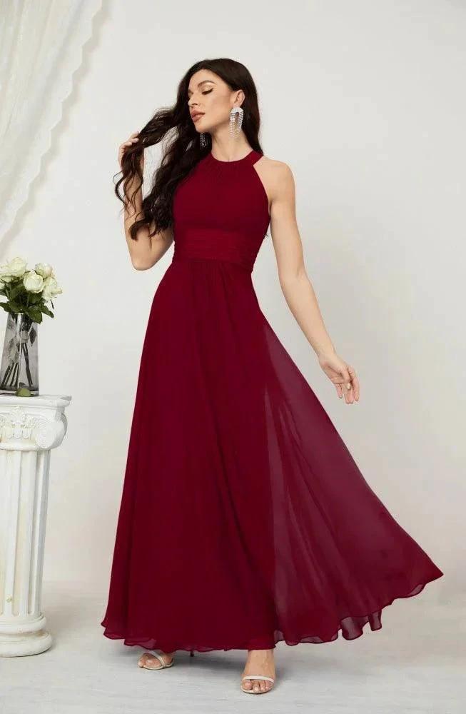 Numbersea Formal Party Gown Dress Chiffon Halter Long Sleeveless Bridesmaid Dresses 2802 by numbersea