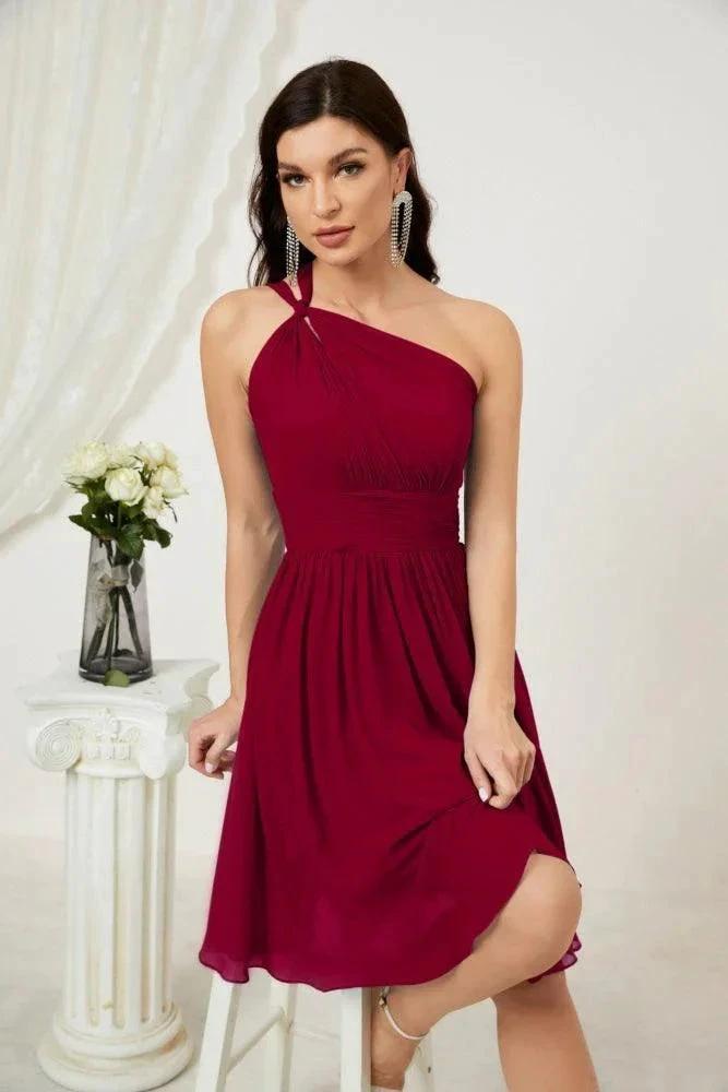 Numbersea Women Chiffon Short One Shoulder Bridesmaid Dress Formal Dresses for Party Homecoming 2804 by numbersea