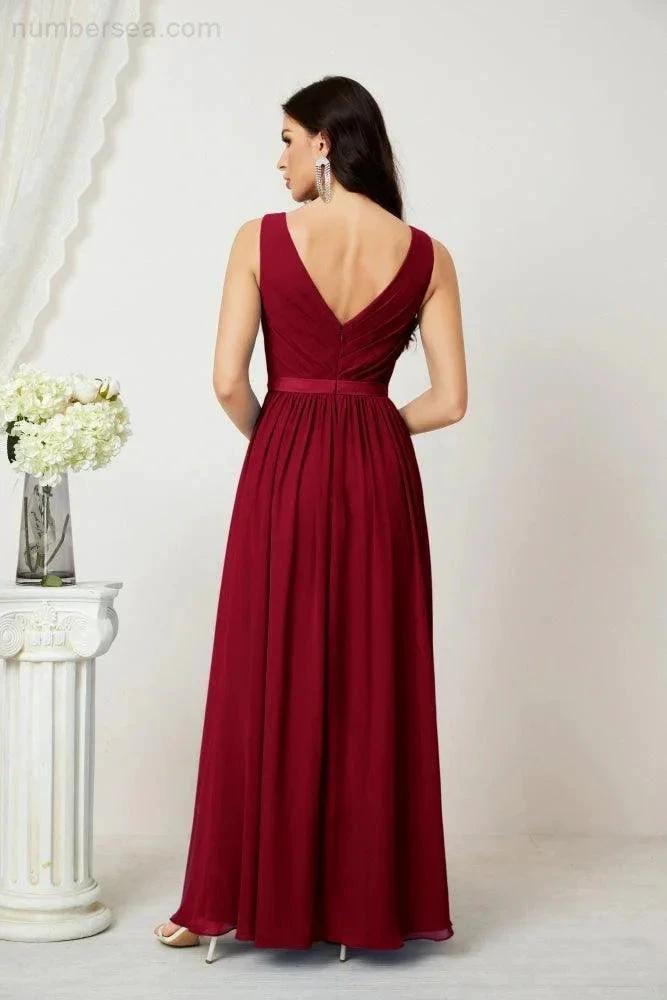 Women's Chiffon Long Bridesmaid Dresses A line Sleeveless Formal Prom Gown for Evening Party Homecoming Dresses 2808 (ZD16947)