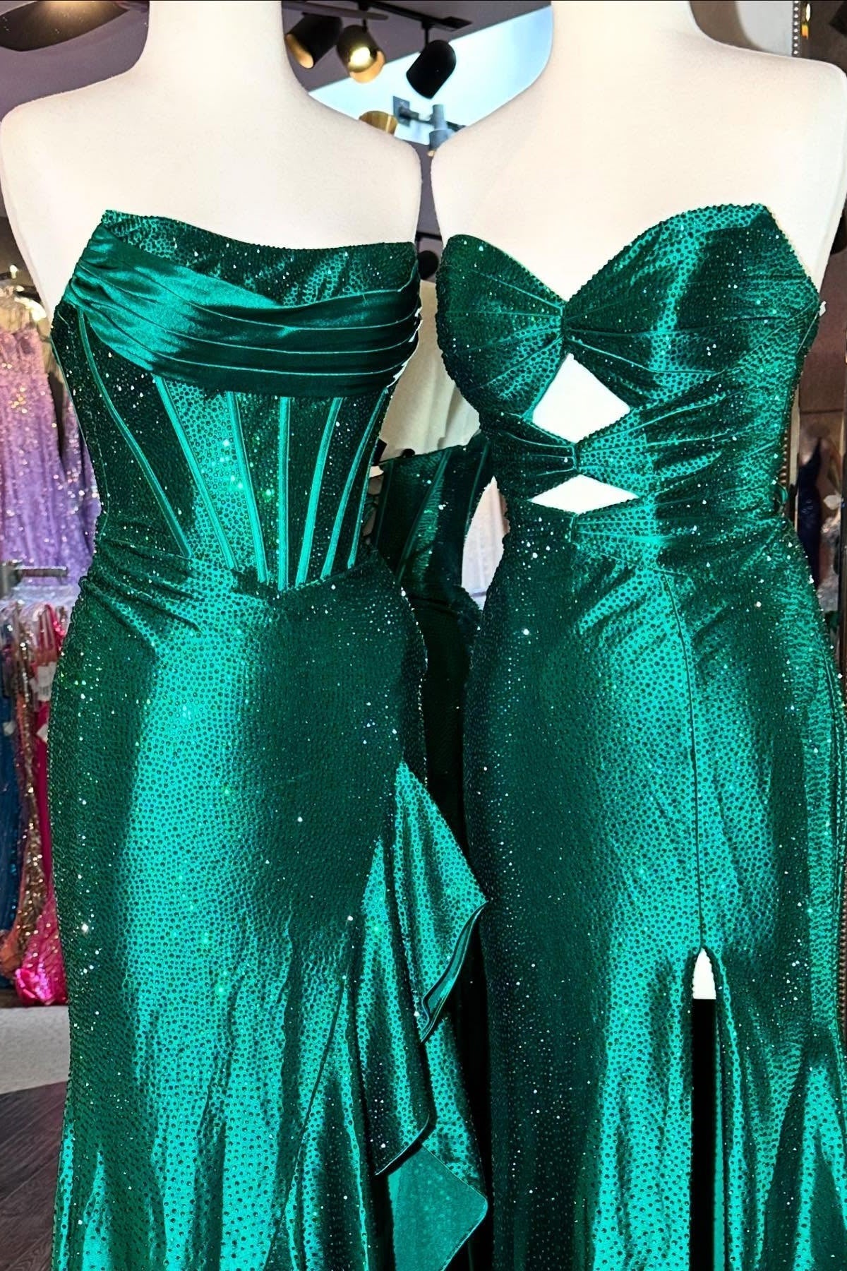 Sparkly Hot Pink Mermaid Strapless Long Beaded Prom Dress with Slit