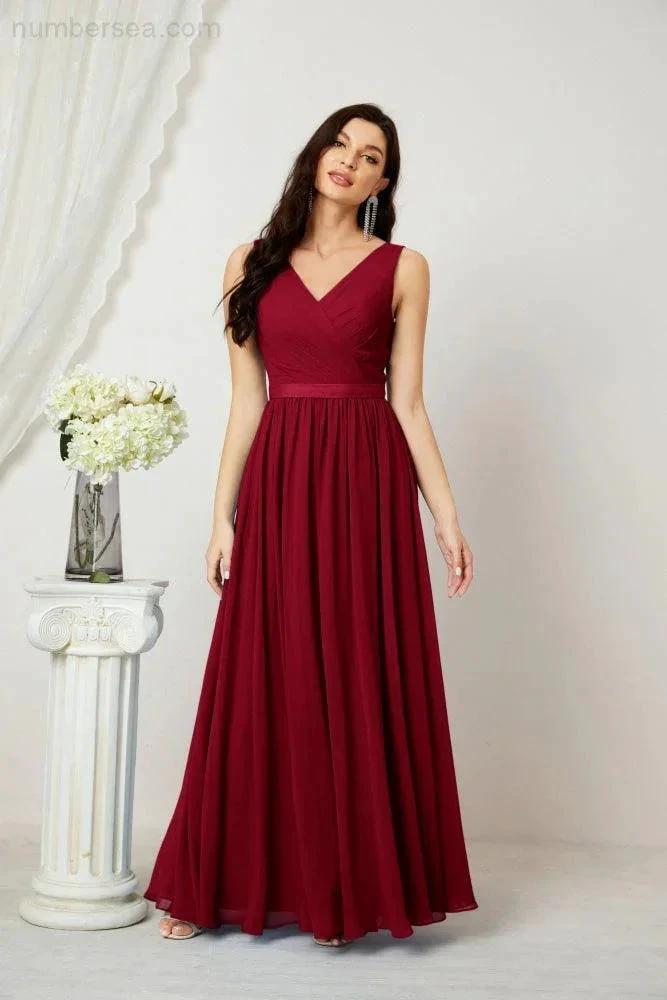 Women's Chiffon Long Bridesmaid Dresses A line Sleeveless Formal Prom Gown for Evening Party Homecoming Dresses 2808 (ZD16947)