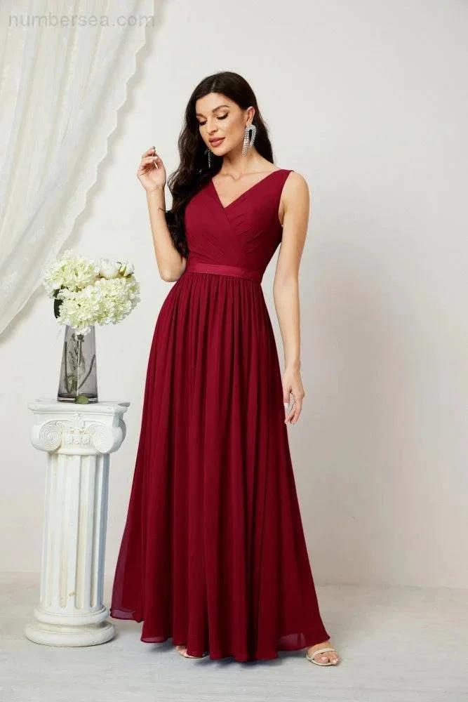 Women's Chiffon Long Bridesmaid Dresses A line Sleeveless Formal Prom Gown for Evening Party Homecoming Dresses 2808 (ZD16947)