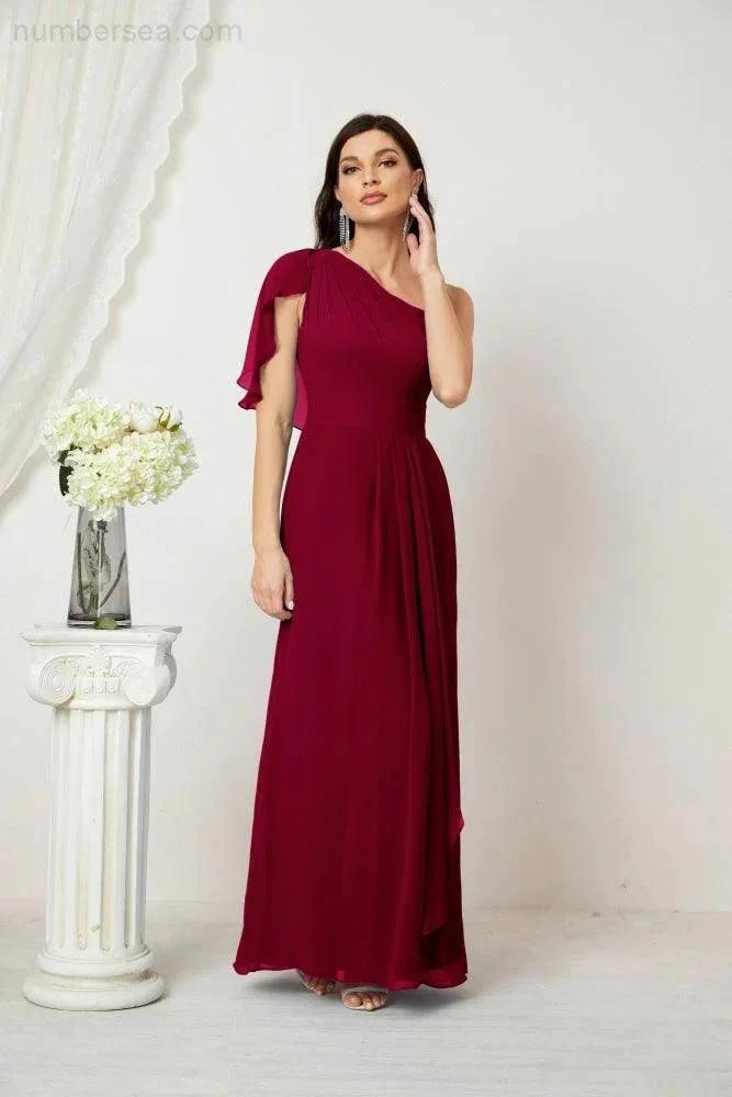 ZapDress Chiffon Ruffled One Shoulder Long Bridesmaid Dresses A-line Formal Evening Gown Side Split 2809 (ZD17049)