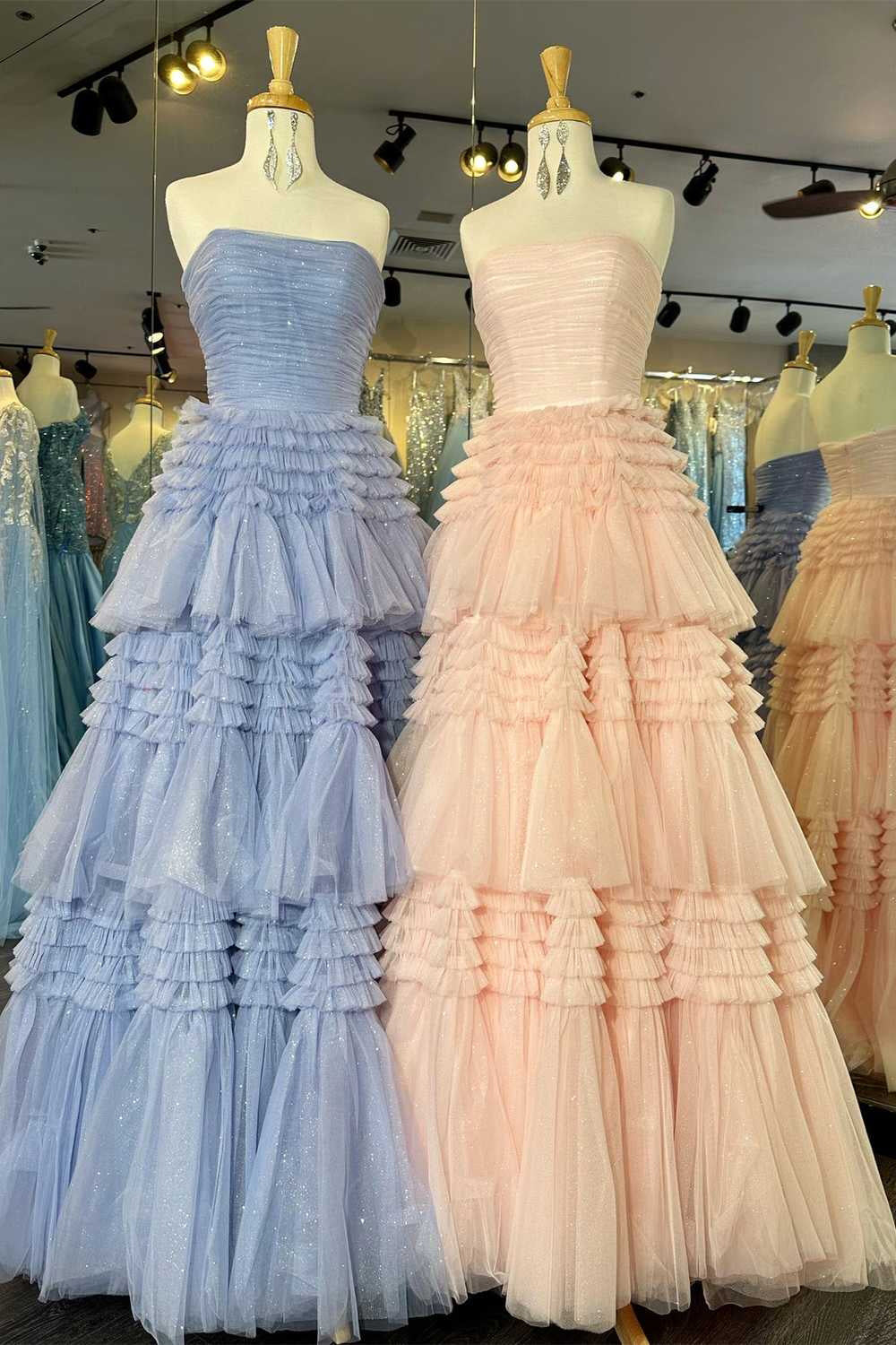 Trendy A Line Strapless Apricot Long Prom Dress with Ruffles