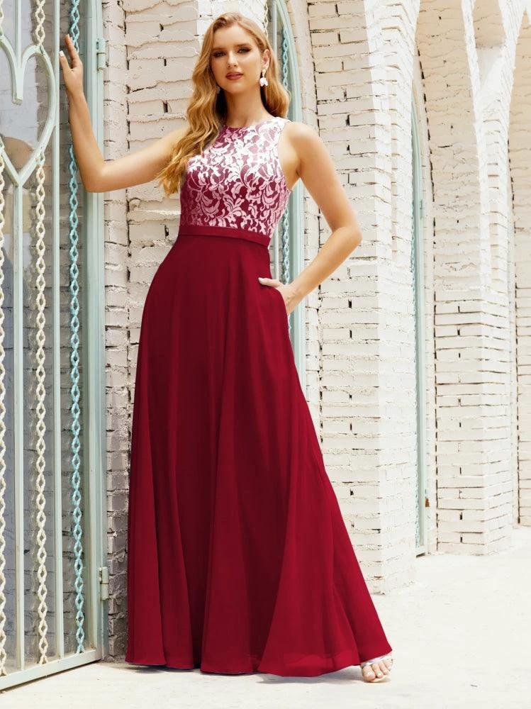 Lace Bridesmaid Dress Floor Length Evening Gowns with Pockets 28017 by numbersea