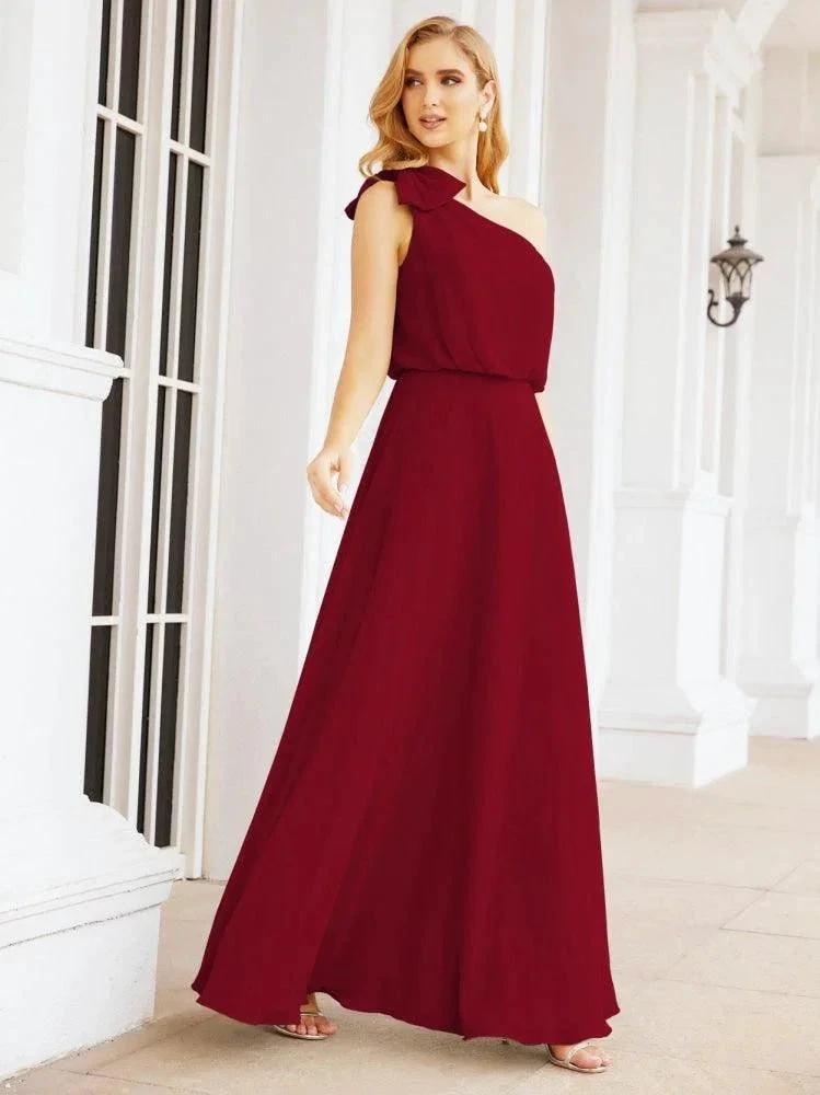 Numbersea Chiffon Ruffled One Shoulder Sleeveless Long Bride Dresses A-line Formal Evening Gown Side Split 28057 by numbersea