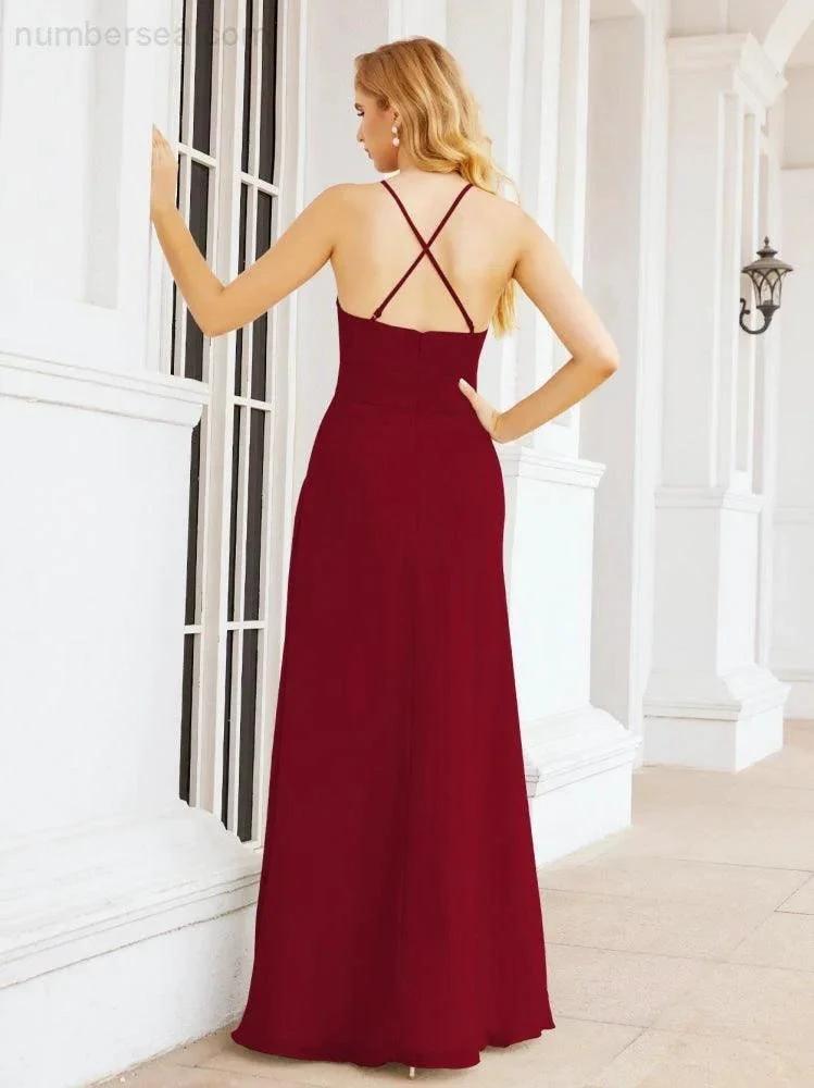 ZapDress Halter Bridesmaid Dresses with Pockets Sleeveless Formal Evening Party Prom Gowns 28055 (ZD17039)