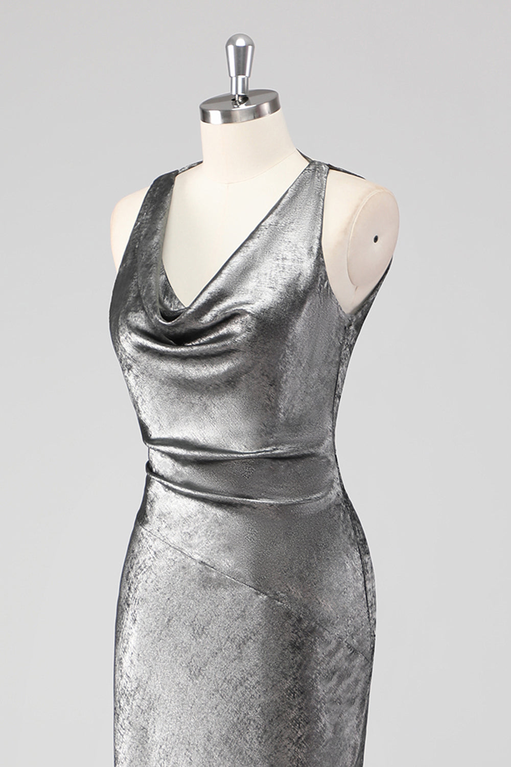 Silver Grey Sheath Swing Collar Floor Length Formal Dress