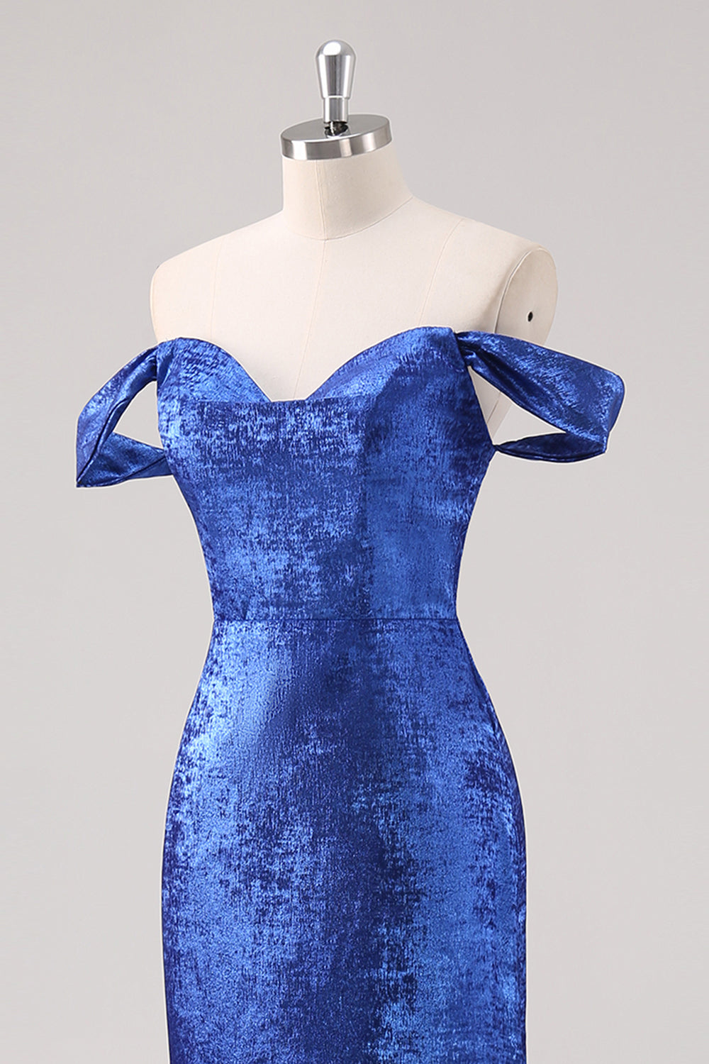 Royal Blue Off The Shoulder Sheath Formal Dress with Detachable Sleeves
