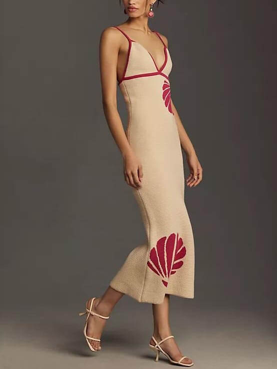 Knitted Suspender Halterneck V - Neck Backless Sexy Midi Dress